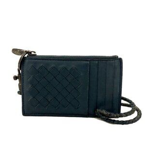 EGA Bottega Veneta Intrecciato Lambskin Coin Purse Wallet Blue/9BM0150